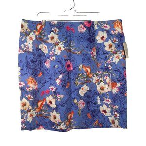 Eloquii Size 20 Floral Print Pencil Skirt Blue Multicolor Cotton Blend